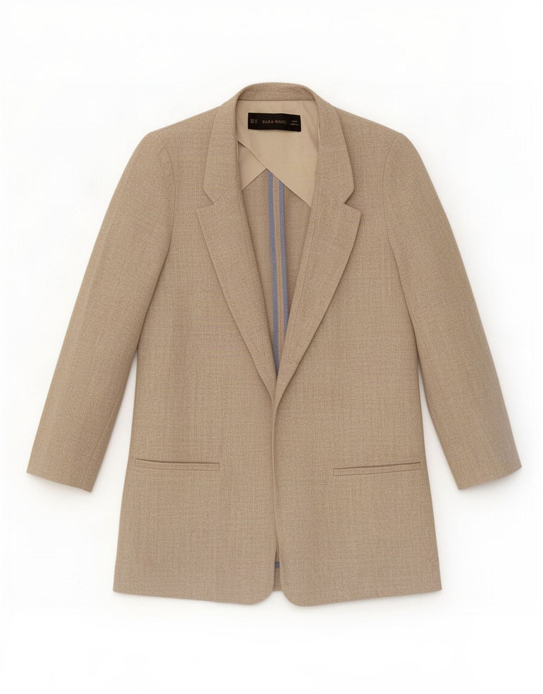 Zara Womens Oversized Open Blazer Jacket UK 6 XS Beige Linen