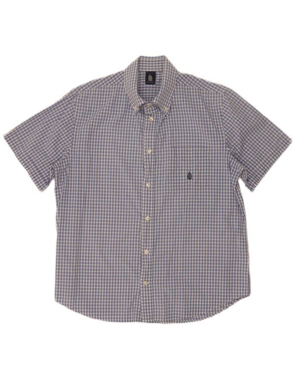 Marina Yachting Mens Short Sleeve Shirt Size 42 Large Blue Gingham Cotton