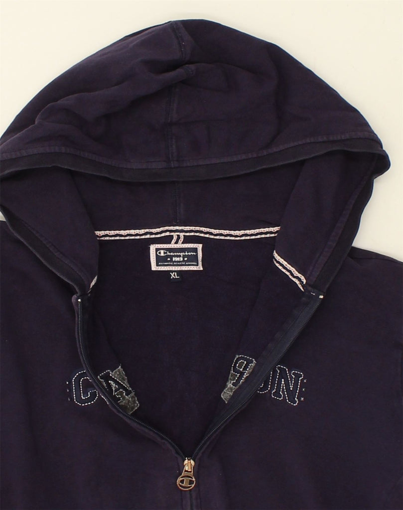 CHAMPION Womens Graphic Zip Hoodie Sweater UK 18 XL Navy Blue Cotton | Vintage Champion | Thrift | Second-Hand Champion | Used Clothing | Messina Hembry 