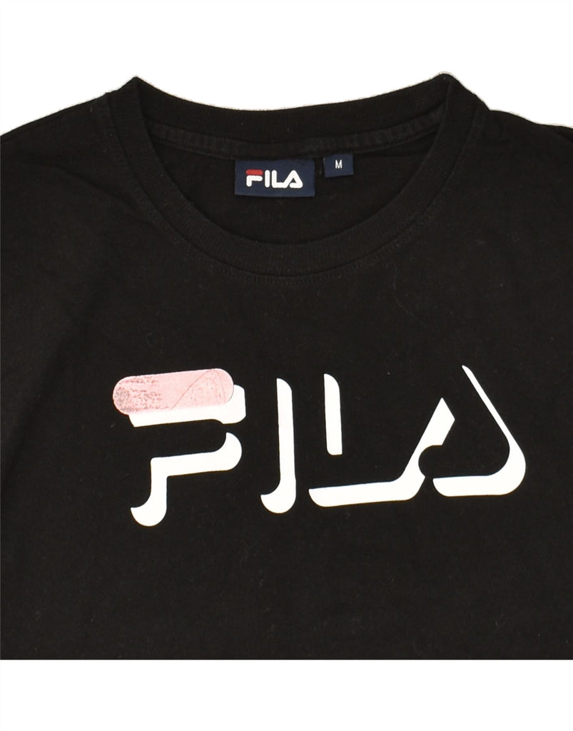 FILA Womens Crop Graphic T-Shirt Top UK 14 Medium Black Cotton | Vintage Fila | Thrift | Second-Hand Fila | Used Clothing | Messina Hembry 