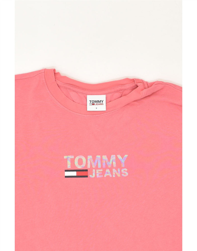 TOMMY HILFIGER Womens Graphic T-Shirt Top UK 10 Small Pink Cotton | Vintage Tommy Hilfiger | Thrift | Second-Hand Tommy Hilfiger | Used Clothing | Messina Hembry 