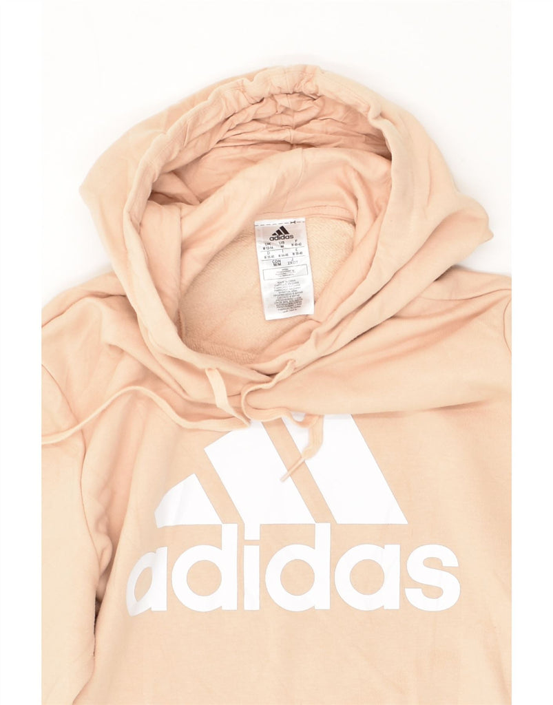 ADIDAS Womens Graphic Hoodie Jumper UK 12/14 Medium Beige Cotton | Vintage Adidas | Thrift | Second-Hand Adidas | Used Clothing | Messina Hembry 