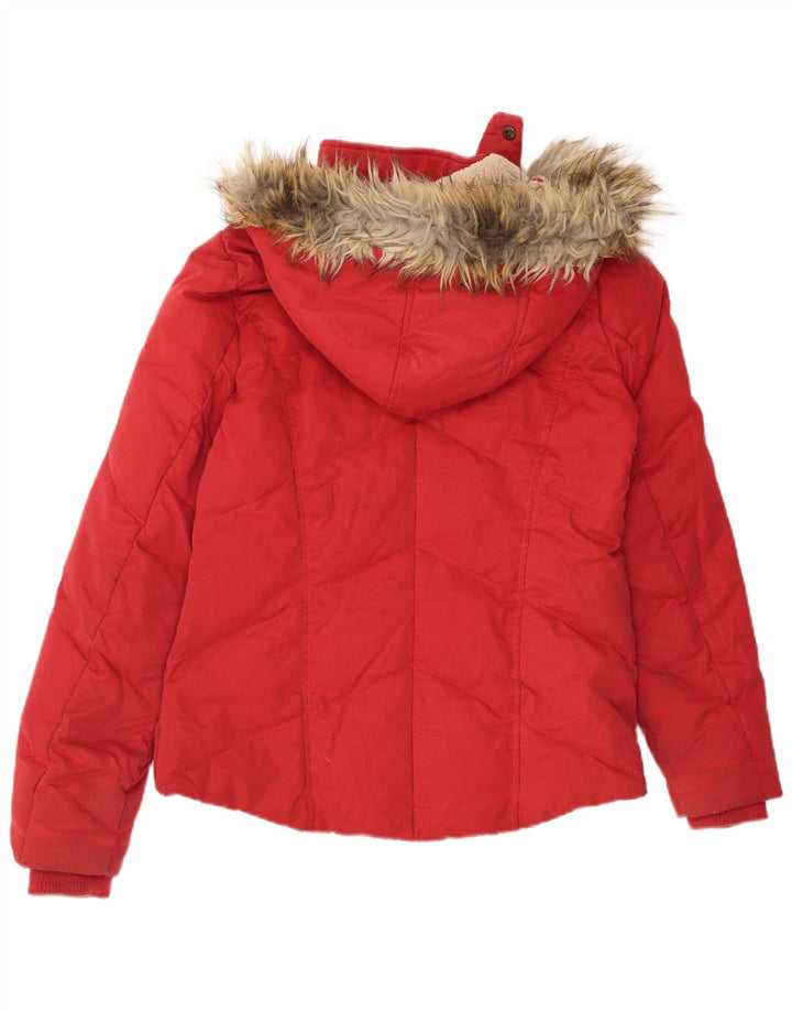 FAT FACE Womens Hooded Padded Jacket UK 10 Small Red Polyester
