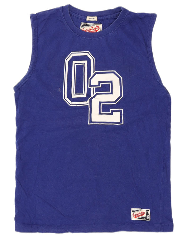 Russell Athletic Mens Graphic Vest Top Medium Blue Cotton