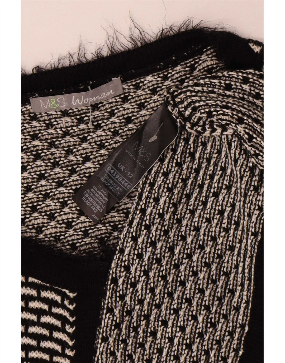 Marks & Spencer Womens Cardigan Sweater UK 12 Medium Black Geometric