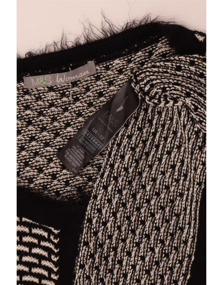 Marks & Spencer Womens Cardigan Sweater UK 12 Medium Black Geometric