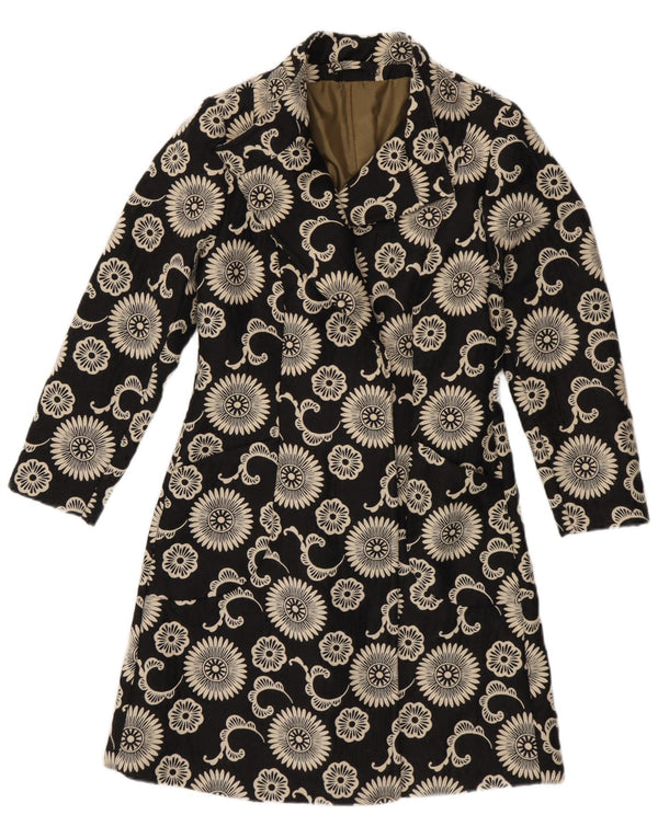 Vintage Womens Overcoat UK 12 Medium Black Floral