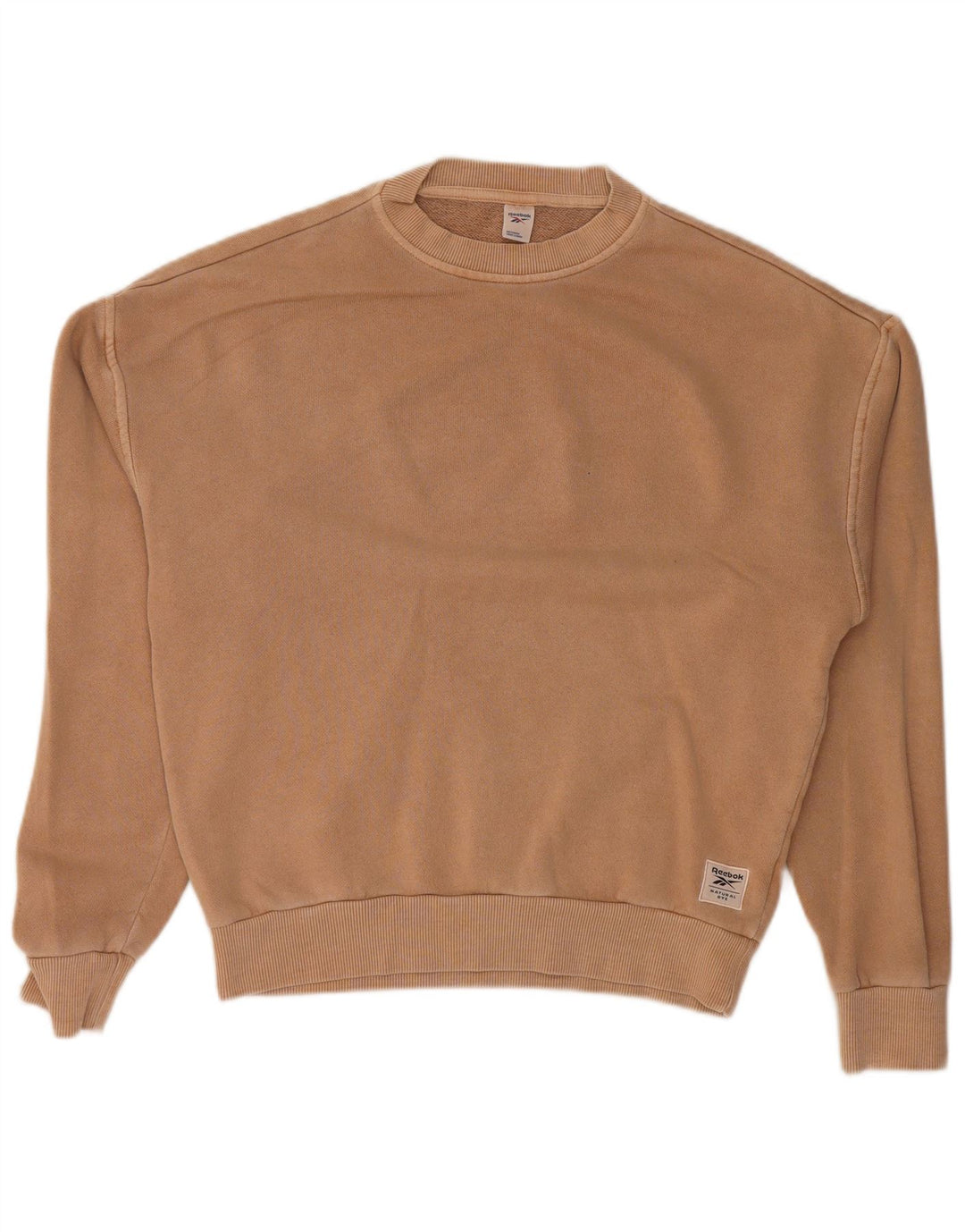 REEBOK Womens Oversized Sweatshirt Jumper UK 4/6 XS Beige Cotton