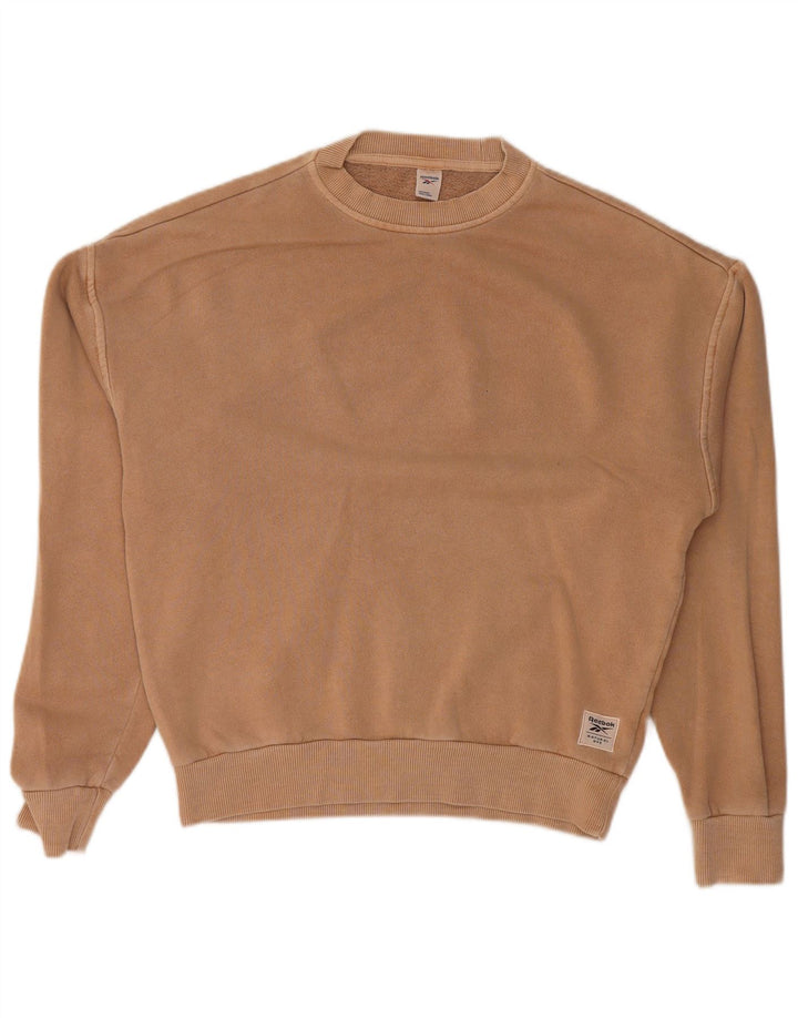 REEBOK Womens Oversized Sweatshirt Jumper UK 4/6 XS Beige Cotton
