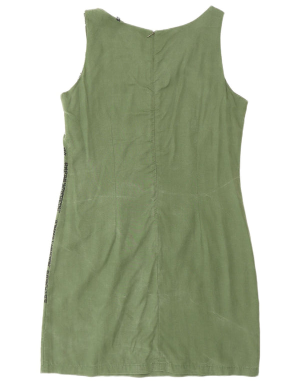 Desigual Womens Graphic Sheath Dress EU 42 Medium Green Floral Heart