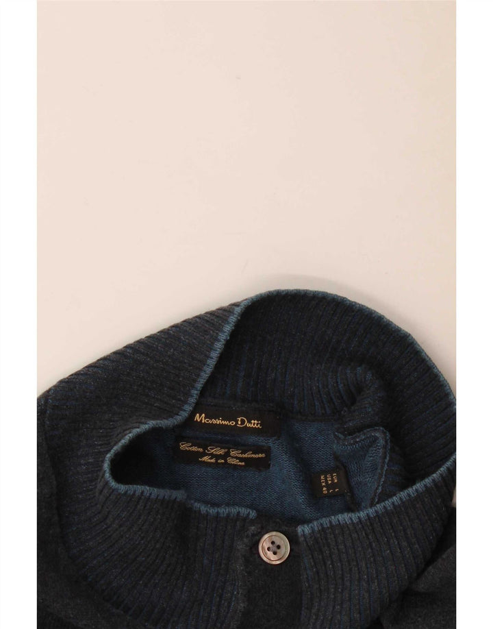 Massimo Dutti Mens Button Neck Jumper Sweater Large Navy Blue Cotton