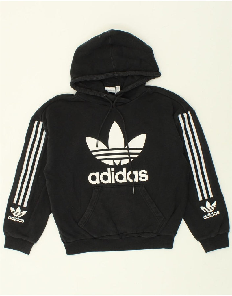 ADIDAS Womens Oversized Graphic Hoodie Jumper UK 6 XS Black Cotton Vintage Adidas and Second-Hand Adidas from Messina Hembry 