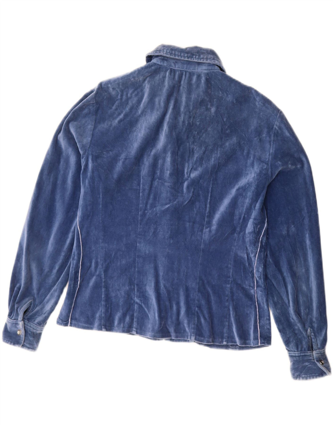 VINTAGE Womens Velvet Shirt UK 14 Medium Blue