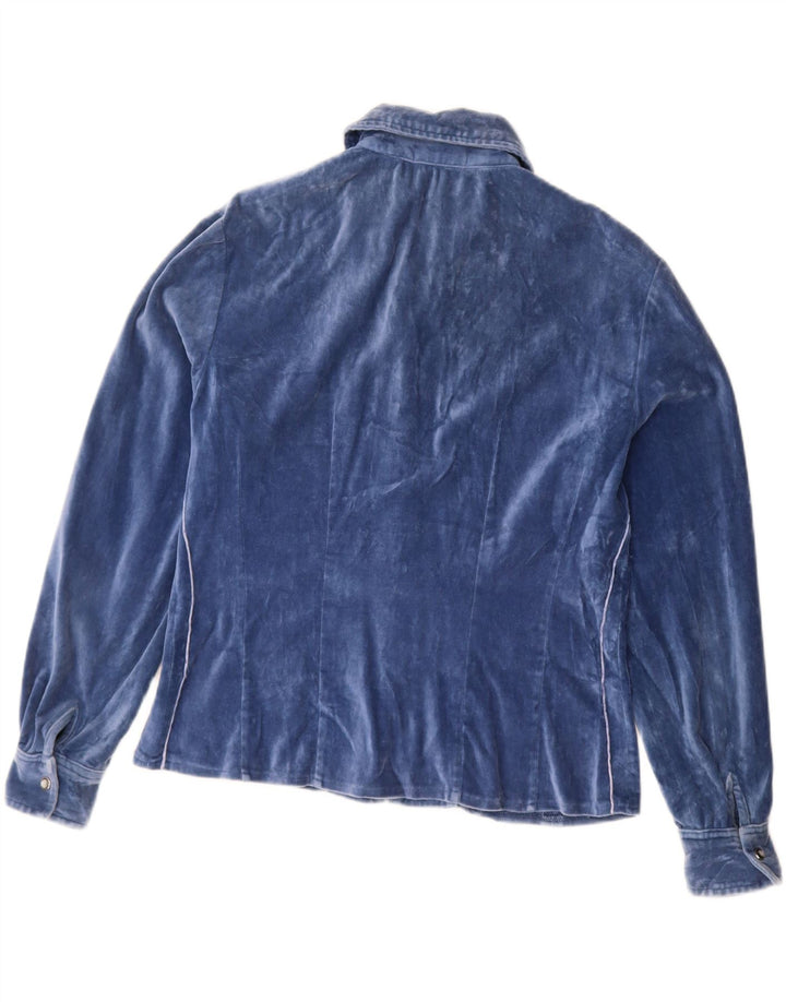 VINTAGE Womens Velvet Shirt UK 14 Medium Blue