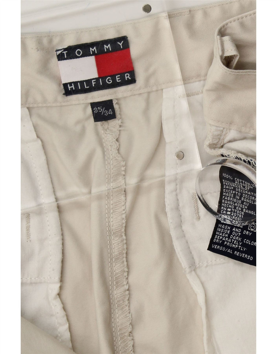 TOMMY HILFIGER Mens Pegged Chino Trousers W35 L34 Off White Cotton Vintage Tommy Hilfiger and Second-Hand Tommy Hilfiger from Messina Hembry 
