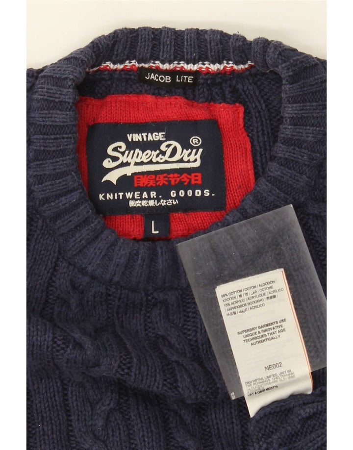 Superdry Mens Crew Neck Jumper Sweater Large Navy Blue Cotton
