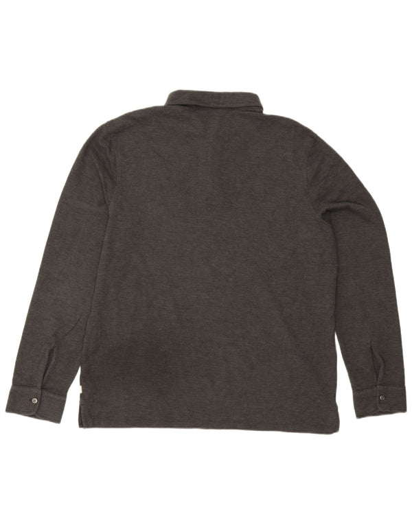 Marks & Spencer Mens Autograph Long Sleeve Rugby Polo Shirt XL Grey Flecked