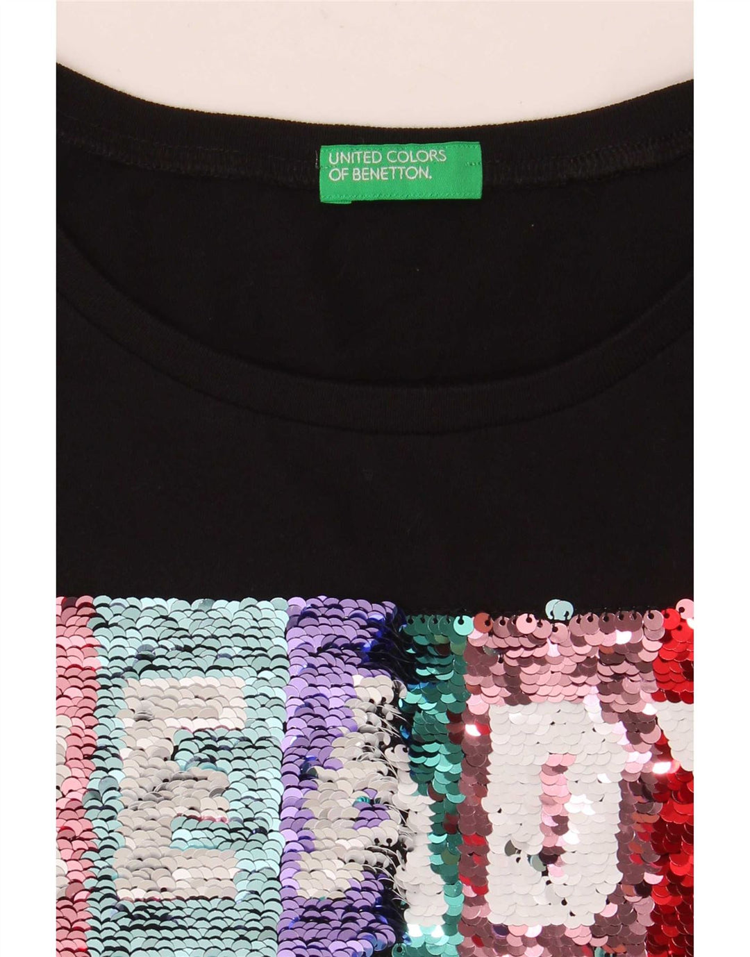Benetton Womens Graphic T-Shirt Top UK 10 Small Black