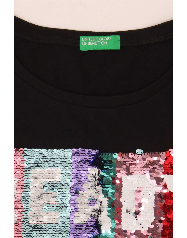 Benetton Womens Graphic T-Shirt Top UK 10 Small Black