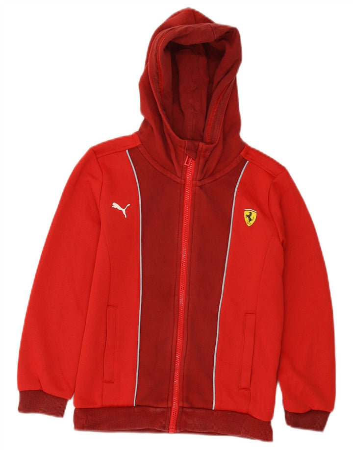 Puma Boys Ferrari Zip Hoodie Sweater 7-8 Years Red Colourblock Polyester
