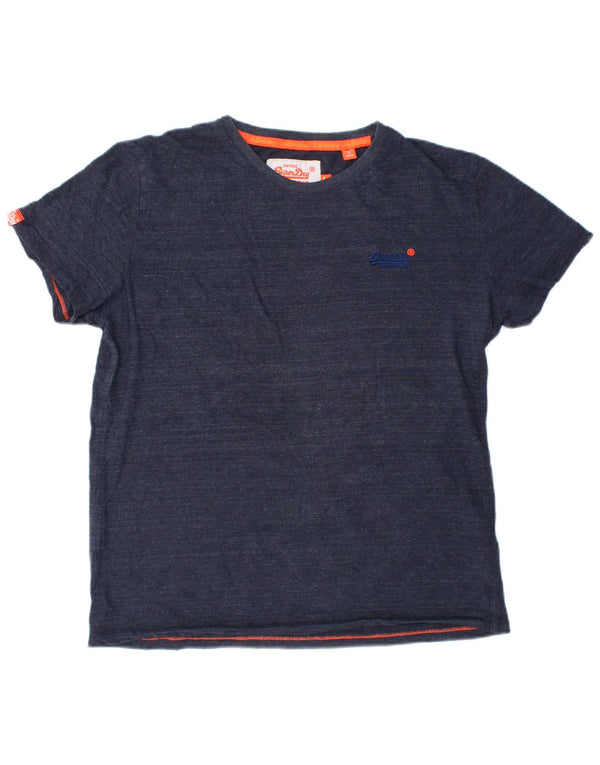 Superdry Womens T-Shirt Top UK 16 Large Navy Blue Flecked Cotton