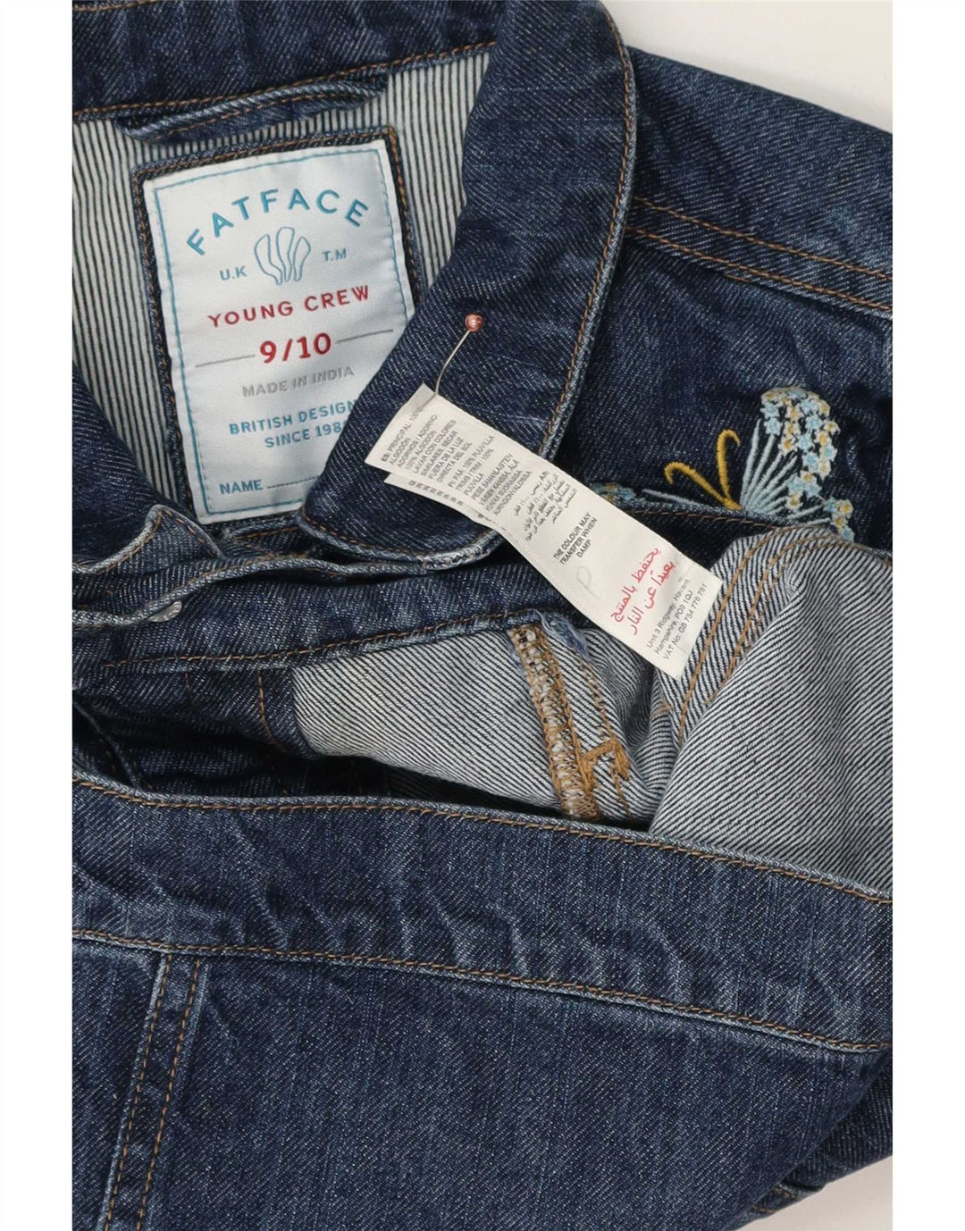 Fat Face Girls Denim Jacket 9-10 Years Blue Cotton Butterfly