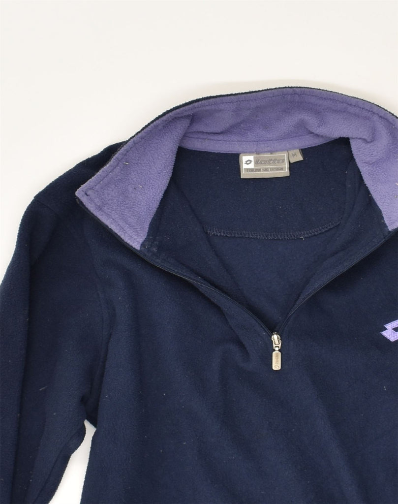 LOTTO Womens Zip Neck Fleece Jumper UK 12 Medium Navy Blue Polyester | Vintage Lotto | Thrift | Second-Hand Lotto | Used Clothing | Messina Hembry 