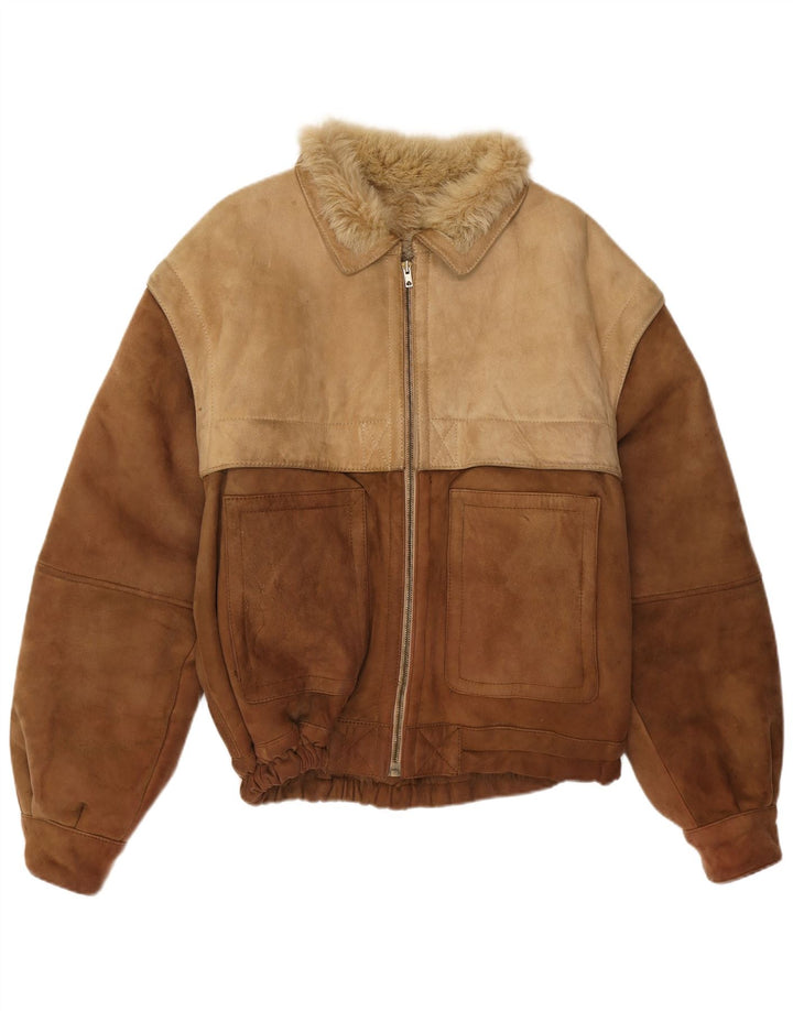 Vintage Mens Bomber Jacket IT 54 2XL Brown Colourblock Winter