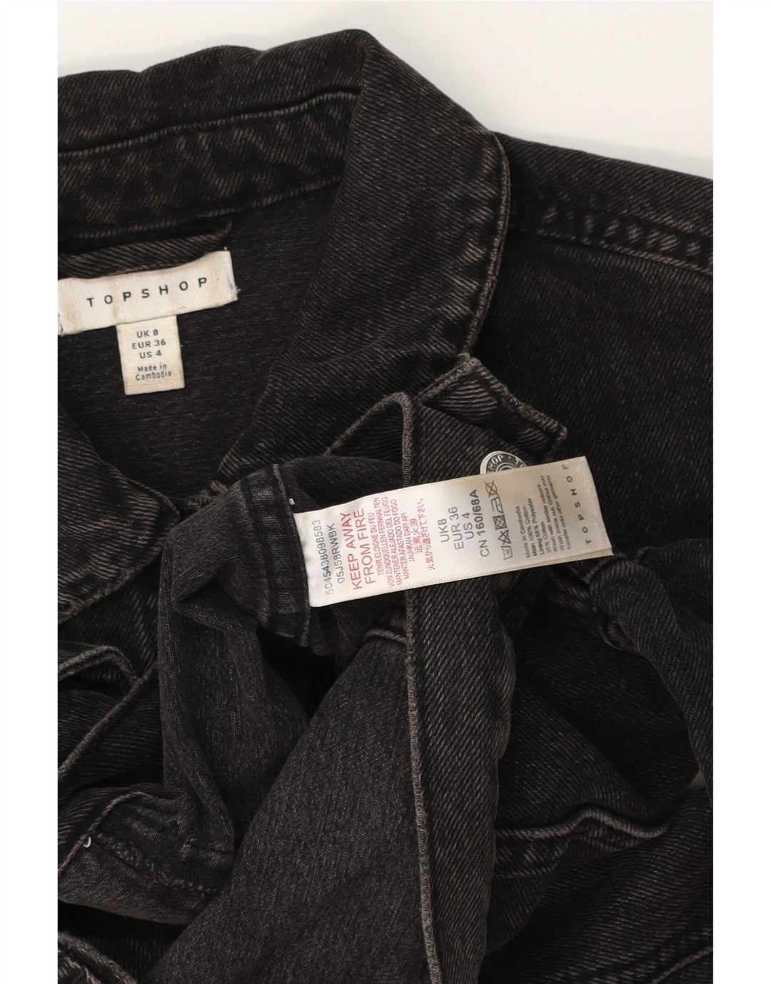 Topshop Womens Crop Denim Jacket UK 8 Small Black Cotton