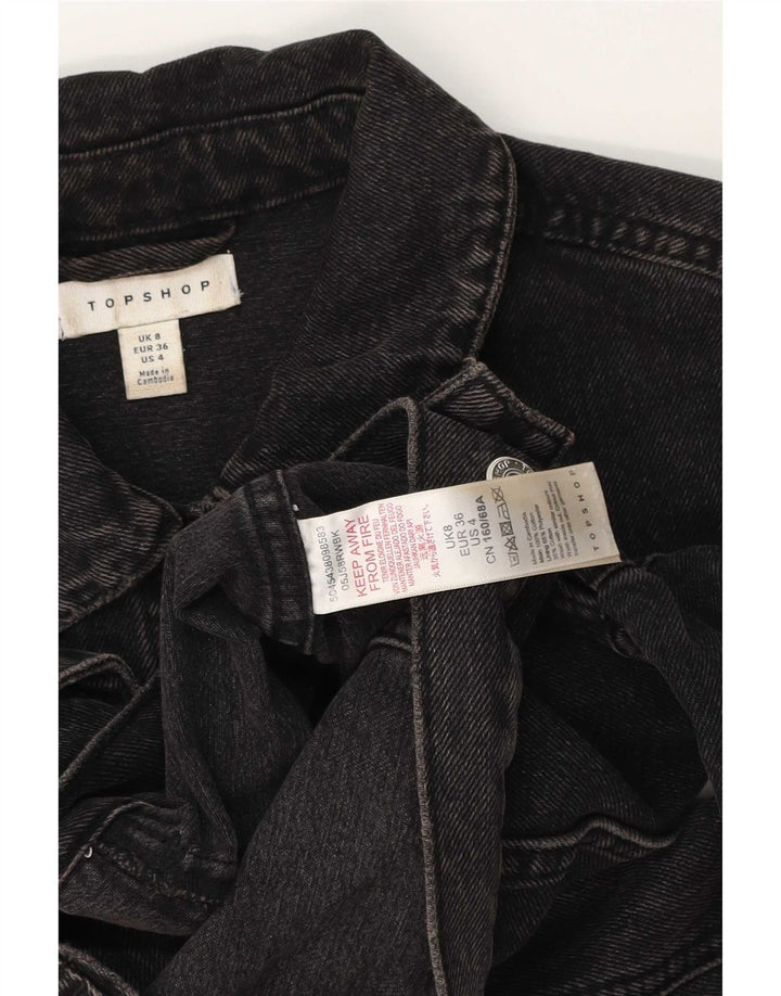 Topshop Womens Crop Denim Jacket UK 8 Small Black Cotton