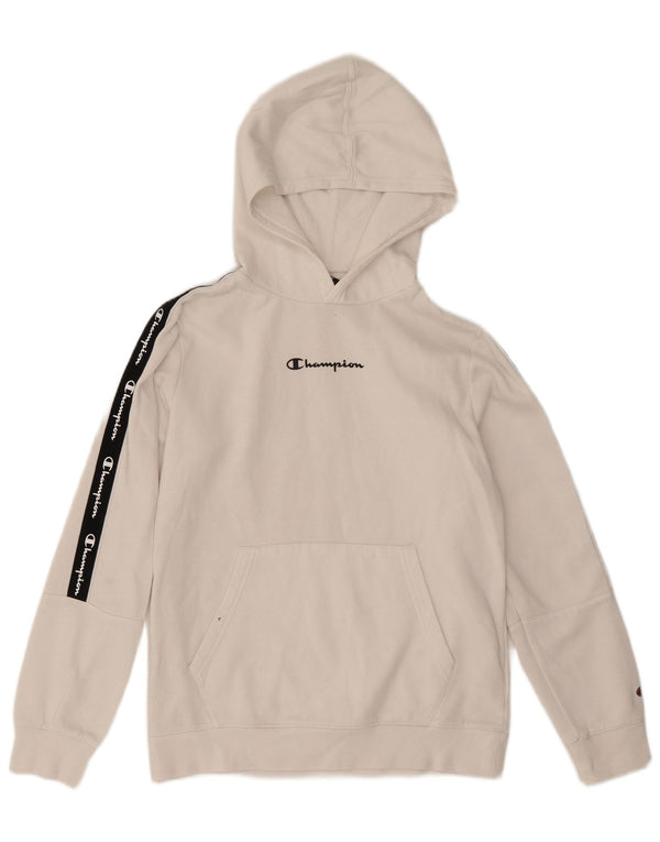 Champion Boys Graphic Hoodie Jumper 13-14 Years XL White Colourblock Cotton