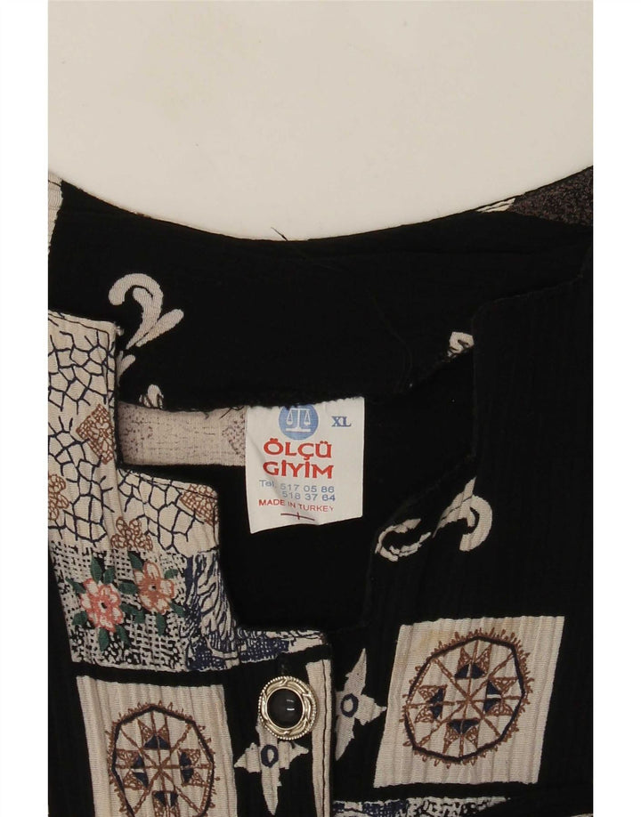 Vintage Womens Long Sleeve A-Line Dress UK 18 XL Black Patchwork