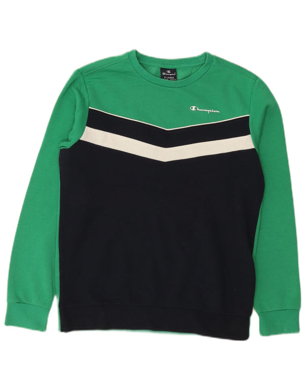 Champion Boys Sweatshirt Jumper 13-14 Years XL Green Colourblock