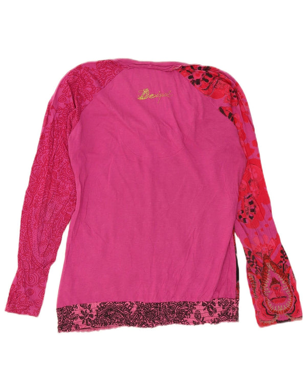 Desigual Womens Graphic Top Long Sleeve UK 14 Medium Pink Floral Cotton