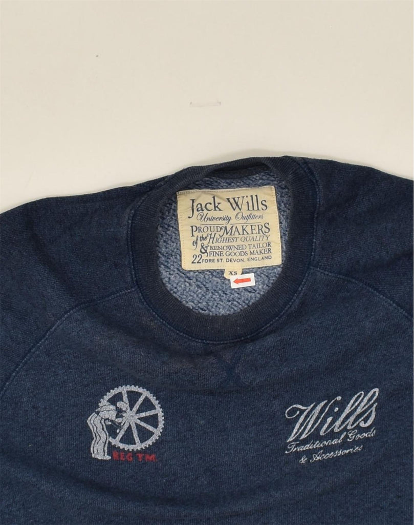 JACK WILLS Mens Graphic Sweatshirt Jumper XS Navy Blue Cotton | Vintage Jack Wills | Thrift | Second-Hand Jack Wills | Used Clothing | Messina Hembry 