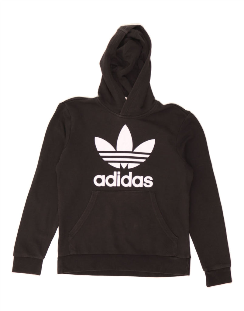 ADIDAS Girls Graphic Hoodie Jumper 12-13 Years Black Cotton Vintage Adidas and Second-Hand Adidas from Messina Hembry 