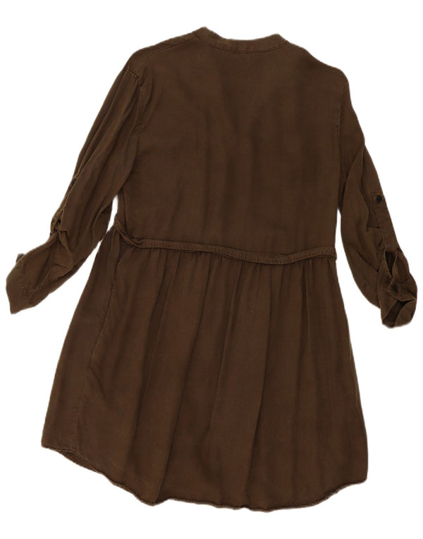 Zara Womens 3/4 Sleeve Shirt Dress UK 10 Small Khaki Lyocell