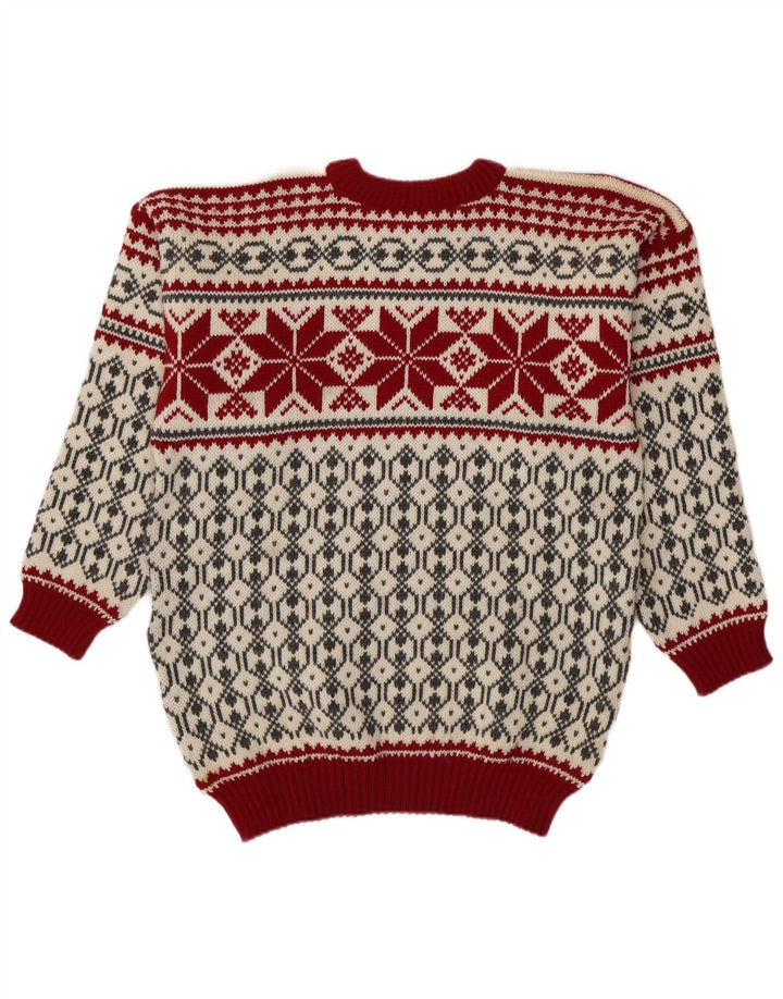 Voss Mens Unisex Crew Neck Jumper Sweater Medium Off White Fair Isle