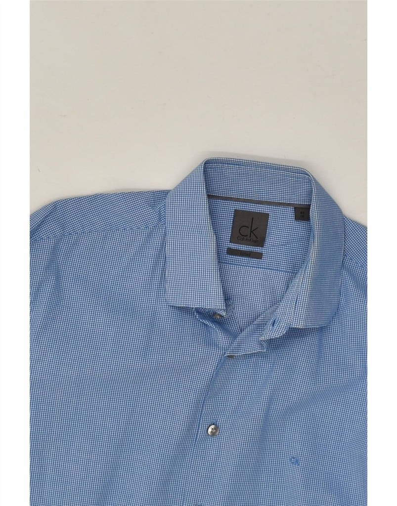 CALVIN KLEIN Mens Fitted Shirt Size 41 16 Large Blue Gingham | Vintage Calvin Klein | Thrift | Second-Hand Calvin Klein | Used Clothing | Messina Hembry 