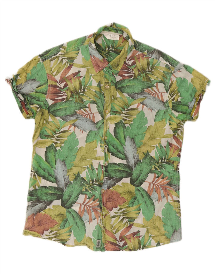 Calliope Mens Short Sleeve Shirt Medium Green Floral Cotton