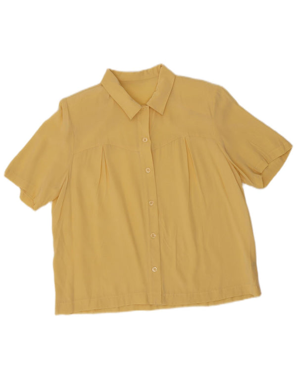 Vintage Womens Short Sleeve Shirt Blouse UK 14 Large Yellow Silk