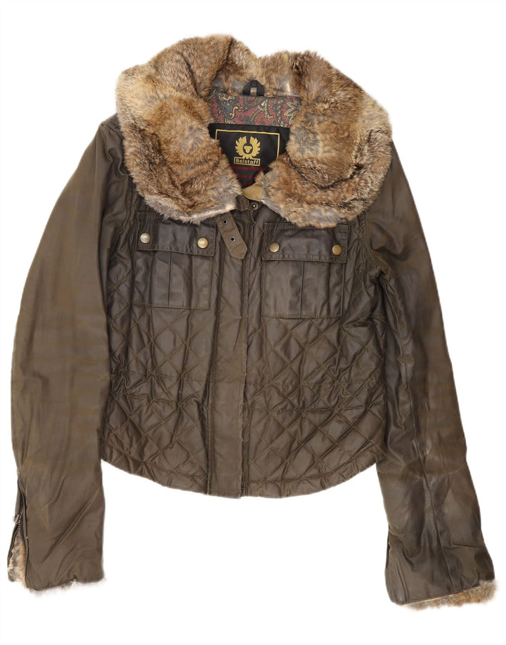 Belstaff Womens Waxed Cotton Jacket IT 44 Medium Khaki Cotton