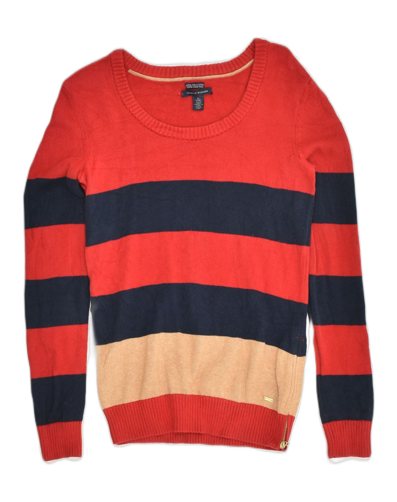 TOMMY HILFIGER Womens Boat Neck Jumper Sweater UK 6 XS Red Striped Cotton | Vintage Tommy Hilfiger | Thrift | Second-Hand Tommy Hilfiger | Used Clothing | Messina Hembry 