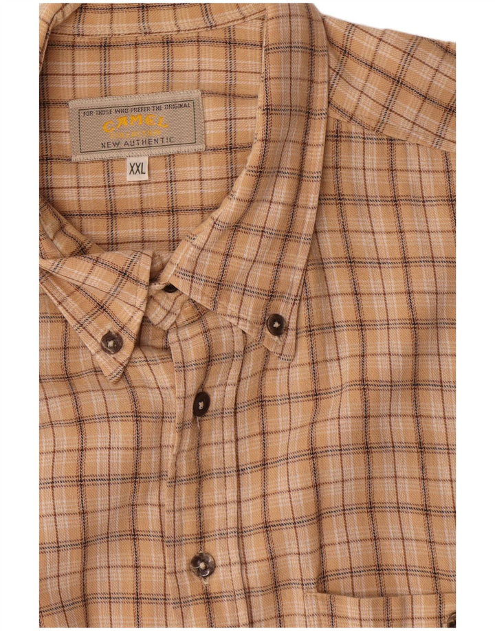 Camel Mens Flannel Shirt 2XL Beige Check Cotton
