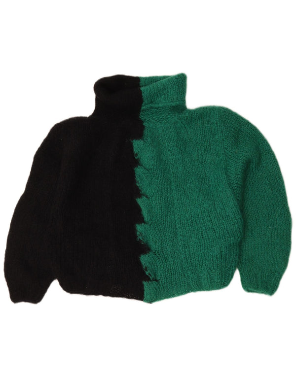 Vintage Womens Roll Neck Jumper Sweater UK 16 Large Green Colourblock