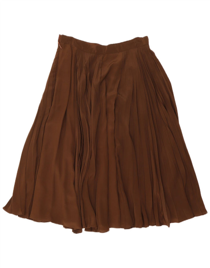 Pancaldi & B Womens Pleated Skirt W32 Large Brown Silk