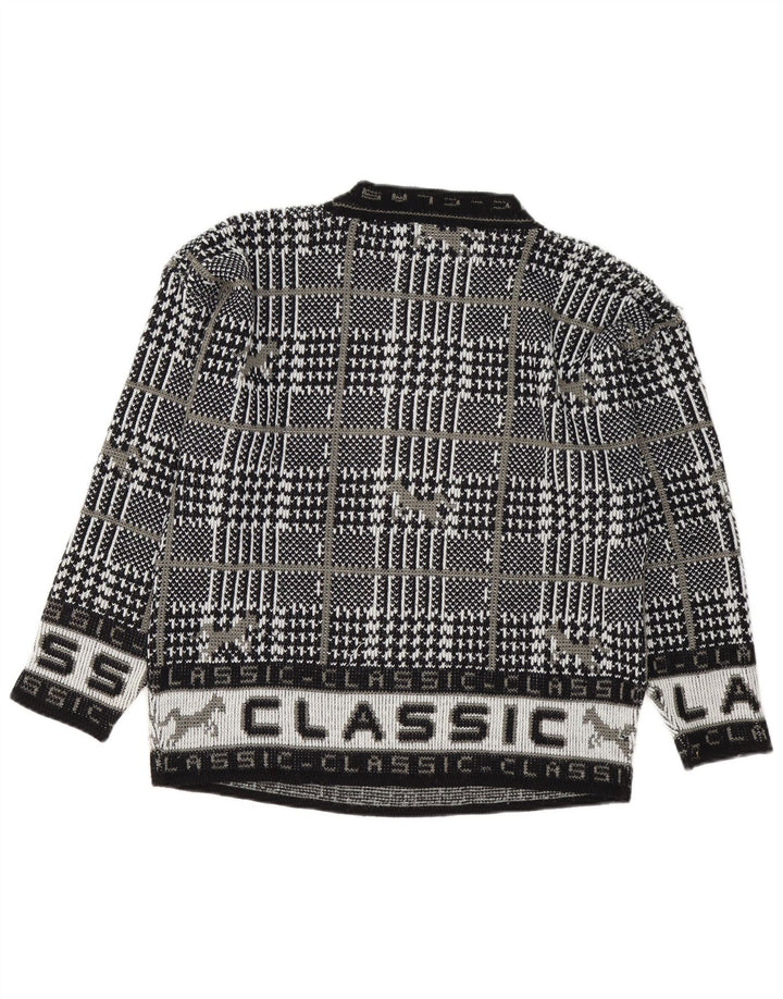 Vintage Mens Graphic Crew Neck Jumper Sweater Large Black Check