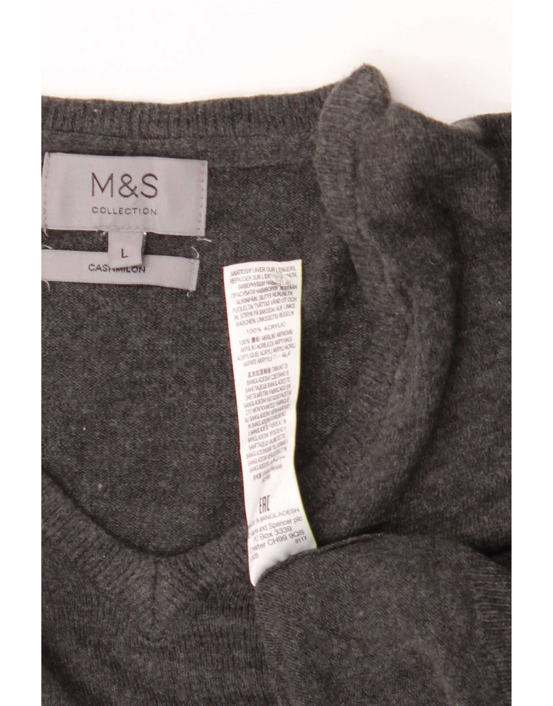 Marks & Spencer Mens V-Neck Jumper Sweater Large Grey Acrylic