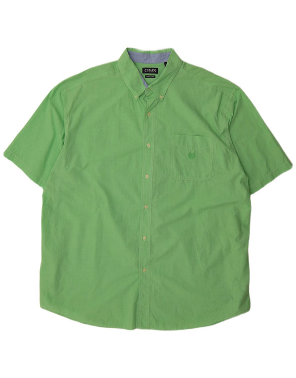 Chaps Mens Big & Tall Short Sleeve Regular Fit Shirt 3XL Green Houndstooth