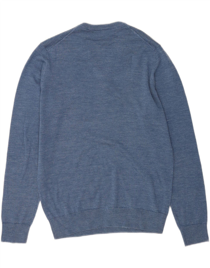 Lacoste Mens V-Neck Jumper Sweater Size 4 Medium Blue Wool